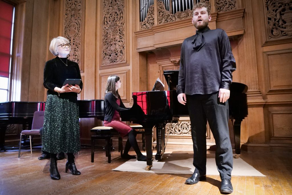 Harry Grigg with Joan Rodgers and Krystal Tunnicliffe, Samling Artist Programme Masterclass, Marchmont House. Photo credit: Mark Pinder